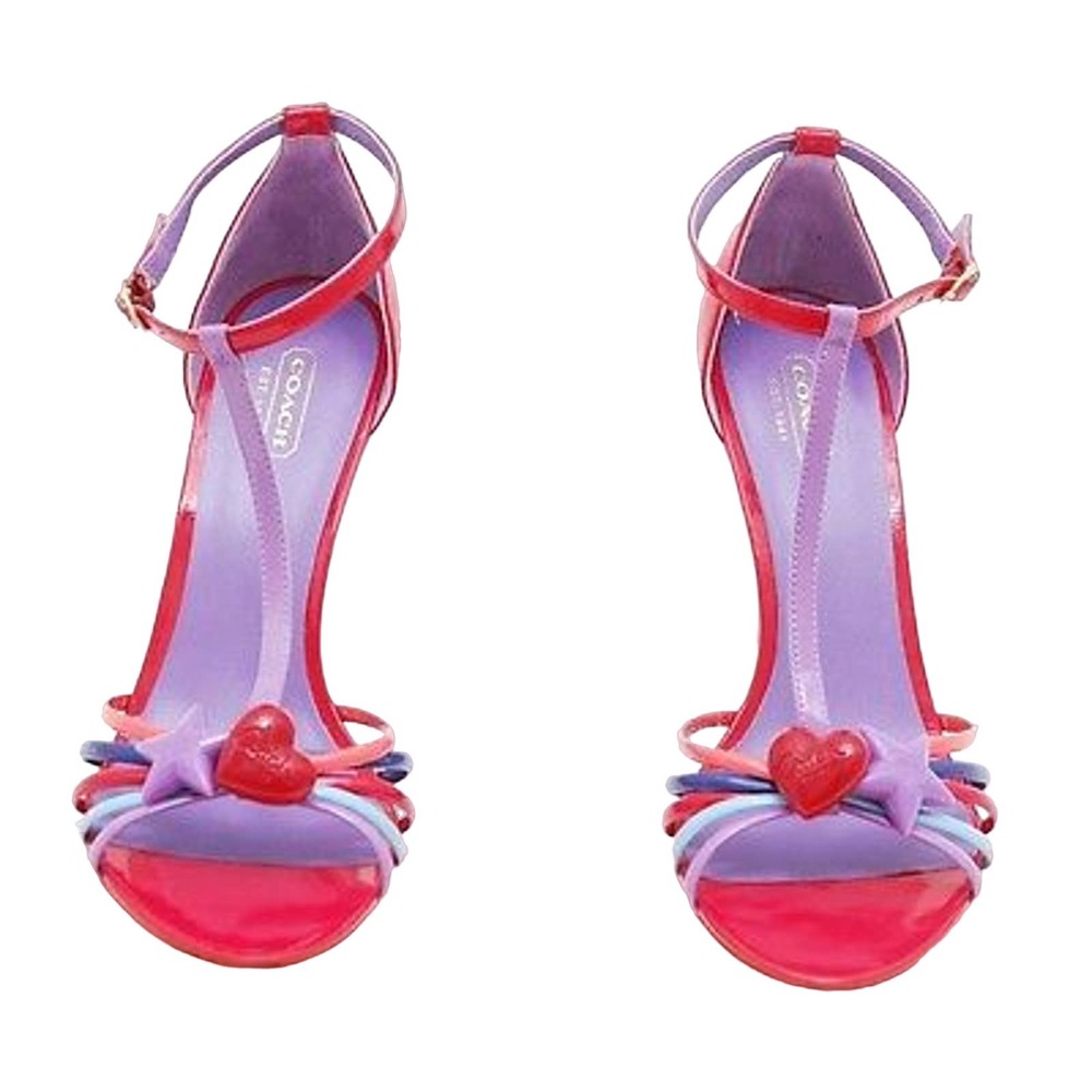 Coach TISHA Heart/Star Patent Leather Wedge Strappy Sandal Heel Pump 9.5 New - Picture 4 of 8